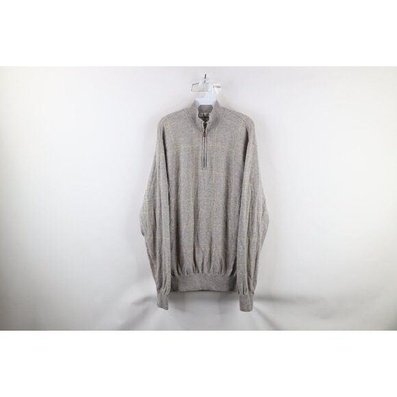 Peter Millar Mens Large 4 Ply Cashmere Knit Half Zip Pullover Sweater Plaid